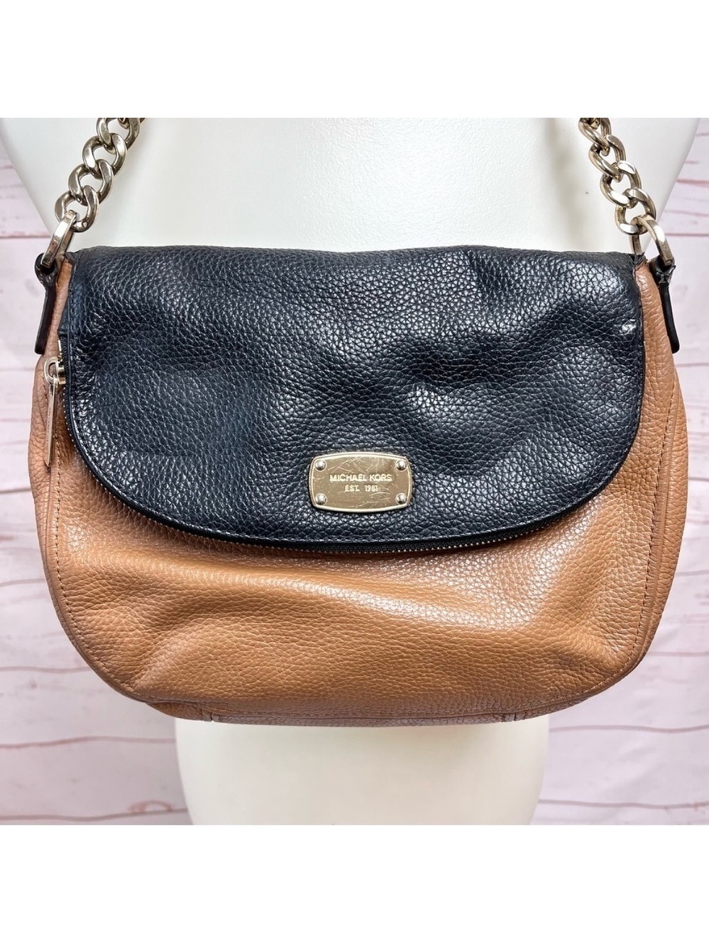Michael Kors Pebbled Leather Colorblock Flap Shoulder Bag
